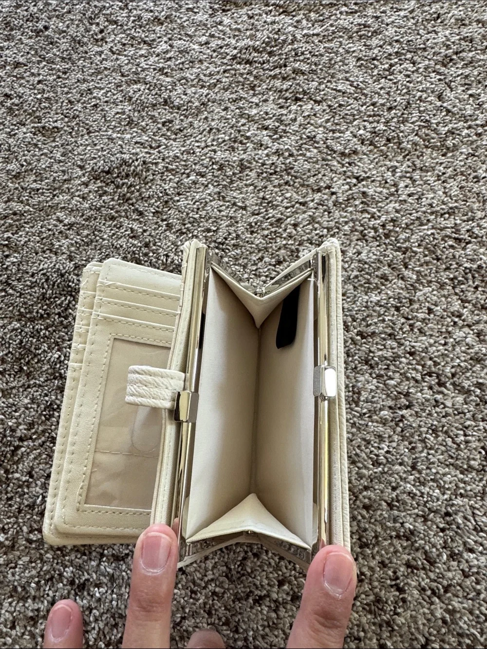 Classic Cream Leather Wallet with Metal Snap